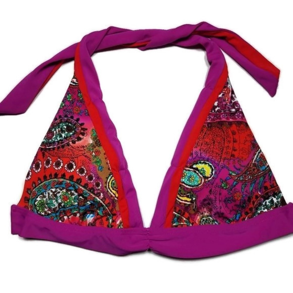 Becca Bikini Top Boho Paisley String Red Pink L